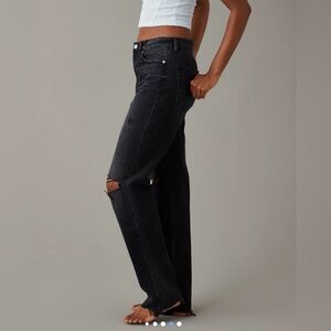 American Eagle Strigid Ripped High Rise Baggy Straight Jeans Sz 000R NWOT